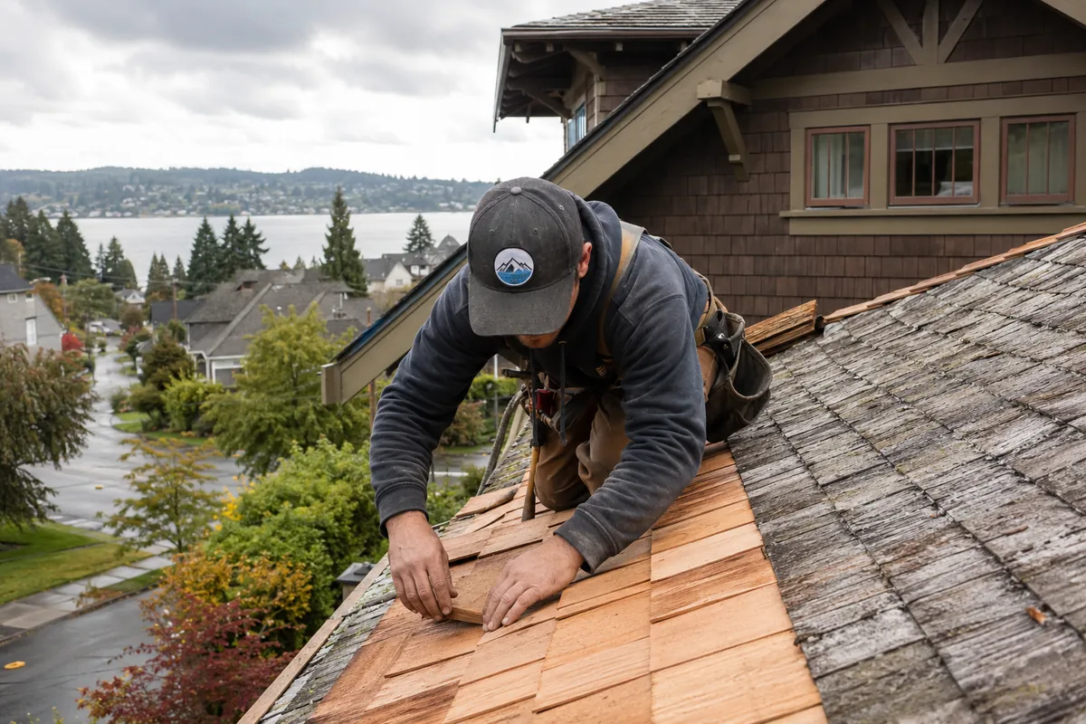 Cedar Shake Roofing underway on a property in Everett, WA